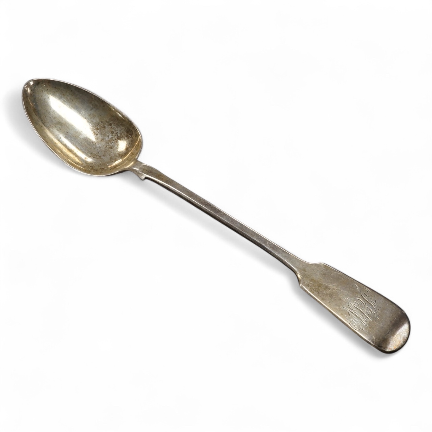 An early Victorian silver fiddle pattern basting spoon, by Charles Lias, London, 1839, 30.5cm, 4.1oz. Condition - fair